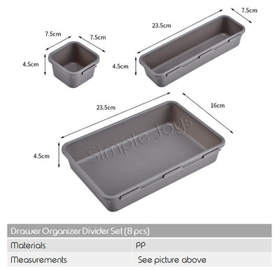 Boîte de rangement de diviseur d'organisateur de tiroir à 8 pièces pour papeterie bijoux ustensile