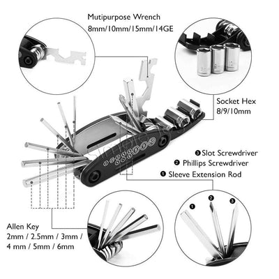 Sentille de kit d'outils de vélo 16 en 1 pour réparer le cycle de vélo multifonction Multitool