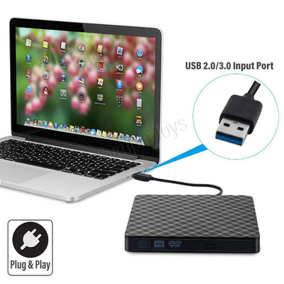 DVD externe DVD USB 3.0 RW Portable DVD / CD RW Reader Burner Writer pour ordinateur portable PC Windows Linux Apple Mac