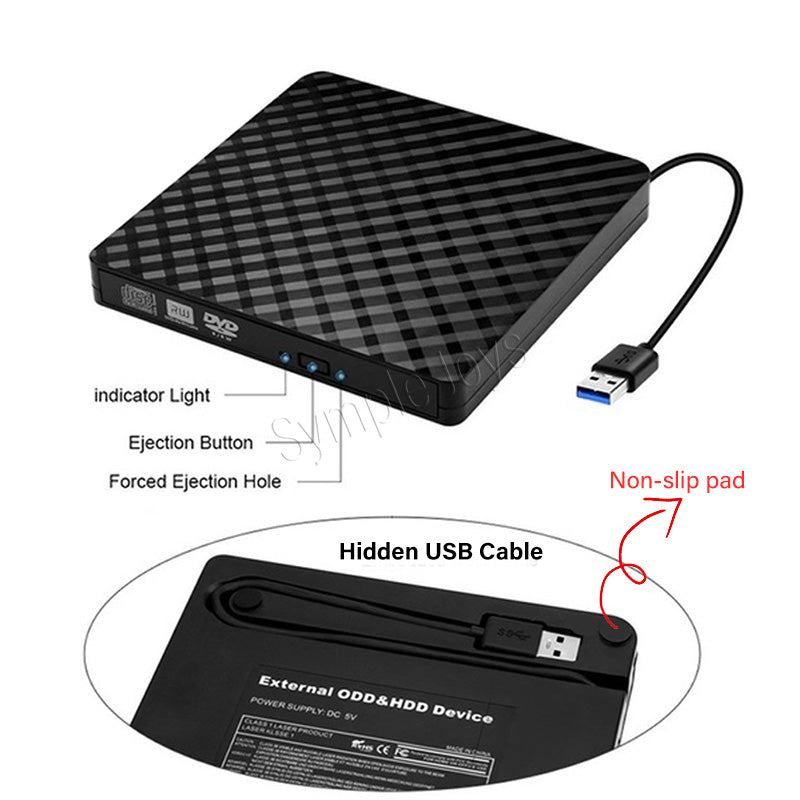 DVD externe DVD USB 3.0 RW Portable DVD / CD RW Reader Burner Writer pour ordinateur portable PC Windows Linux Apple Mac