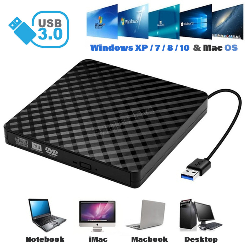 DVD externe DVD USB 3.0 RW Portable DVD / CD RW Reader Burner Writer pour ordinateur portable PC Windows Linux Apple Mac