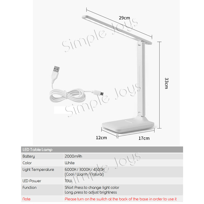 LED Table Lamp Foldable Desk Light Rechargeable