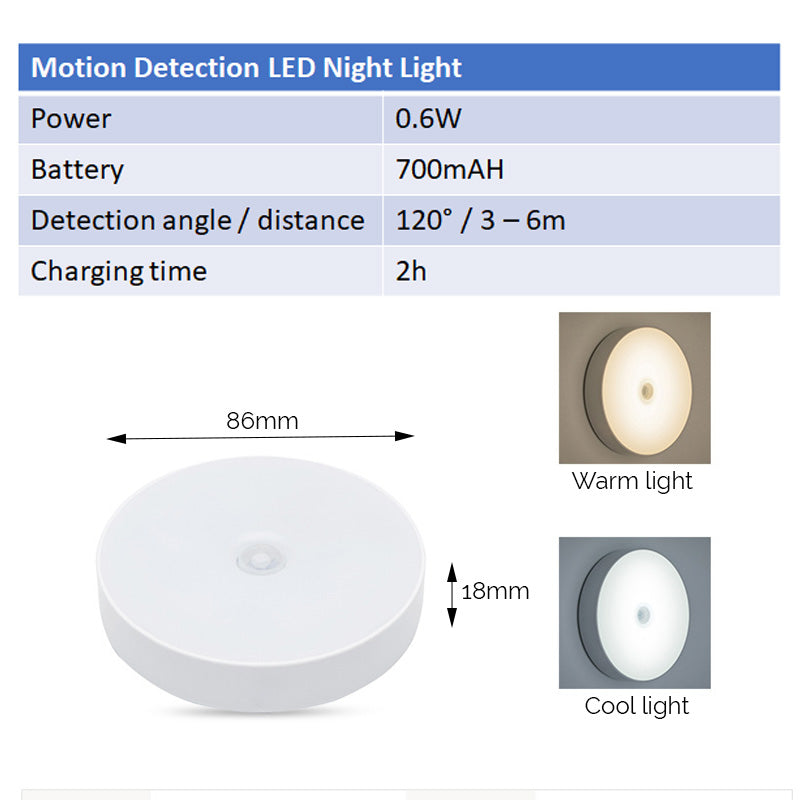 Détection du capteur de mouvement lampe de nuit légère LED avec interrupteur activé / désactivé - base magnétique - USB dalhargeable