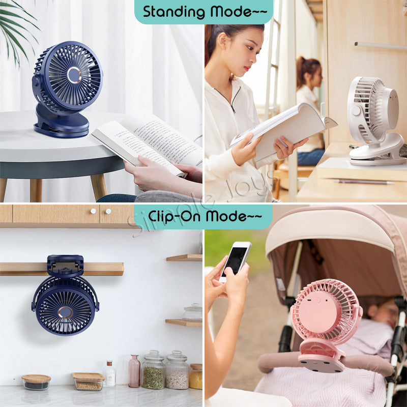 Ventilateur à clip-on de 10000mAh portable pour le bureau ou la poussette USB Calchars battant avec Hook