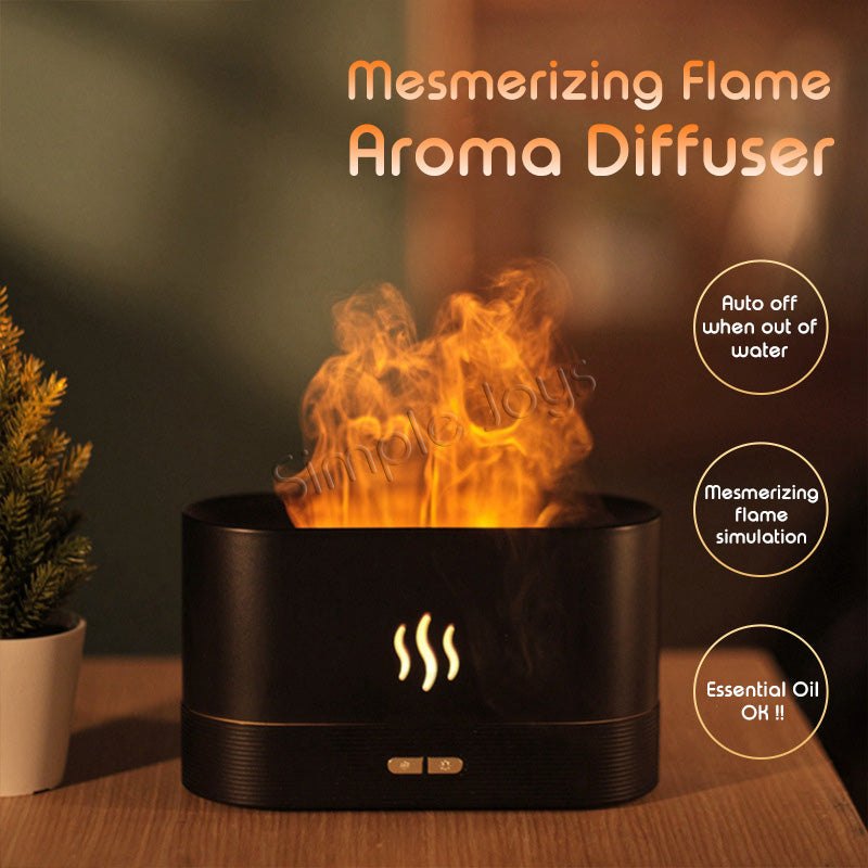 Humidificateur de diffuseur d'arôme avec simulateur de flamme fascinant compatible avec l'huile essentielle pour l'aromathérapie