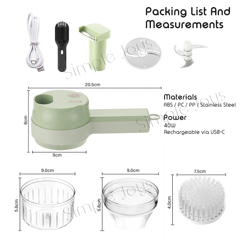 4 en 1 Choppe d'ail portable trancheuse électrique / mincer avec fonction de peeling