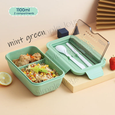 Boîte à lunch portable de style bento contenant de nourriture bpa gratuit avec couverts et support de téléphone