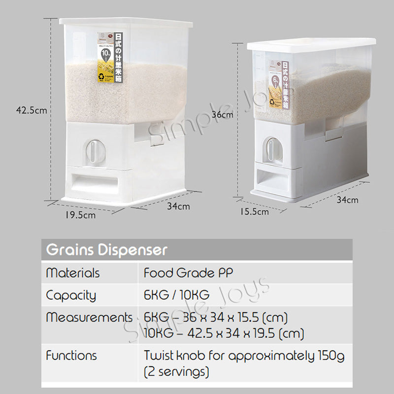 Seau de distributeur de stockage de conteneurs de riz pour grains et haricots