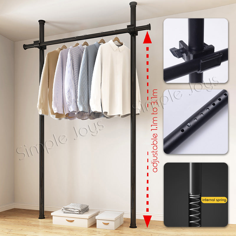 Floor To Ceiling Clothes Hanging Wardrobe Rack Adjustable Laundry Drying Hanger