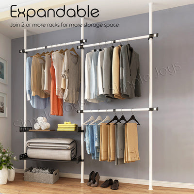 Floor To Ceiling Clothes Hanging Wardrobe Rack Adjustable Laundry Drying Hanger