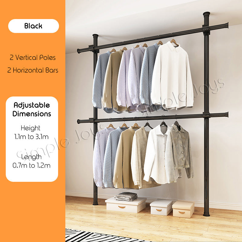 Floor To Ceiling Clothes Hanging Wardrobe Rack Adjustable Laundry Drying Hanger