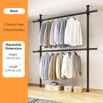 Floor To Ceiling Clothes Hanging Wardrobe Rack Adjustable Laundry Drying Hanger