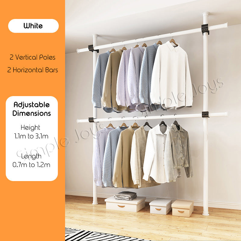 Floor To Ceiling Clothes Hanging Wardrobe Rack Adjustable Laundry Drying Hanger