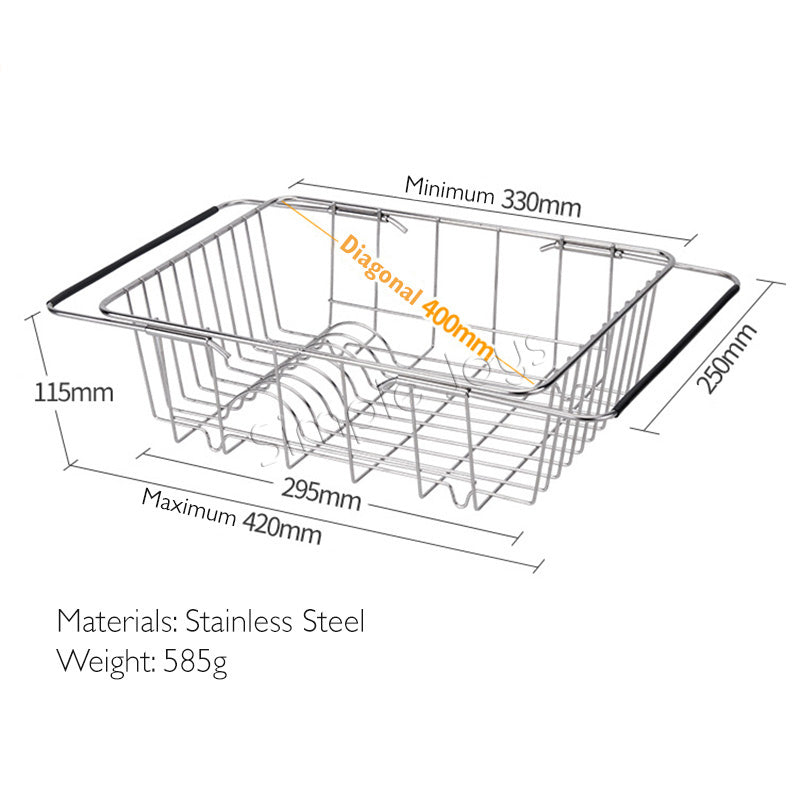 Rack de séchage à vaisselle extensible sur l'évier ou sur le panier de plus de plus de draineur