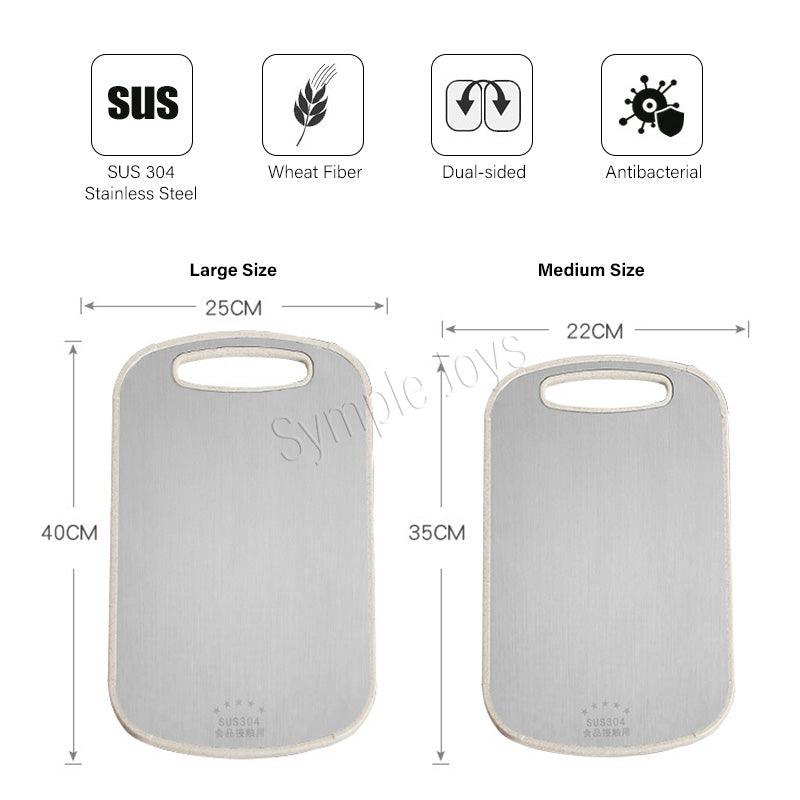 Planche à découper à double facette en acier inoxydable et fibre de blé naturel pour la cuisine