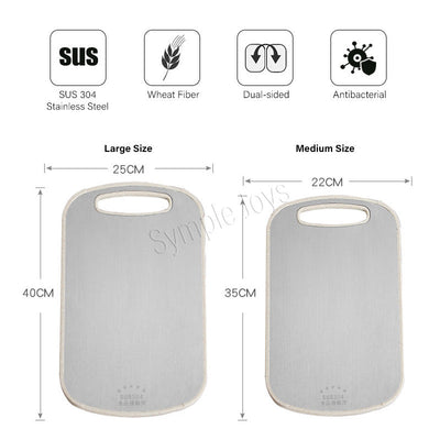 Planche à découper à double facette en acier inoxydable et fibre de blé naturel pour la cuisine