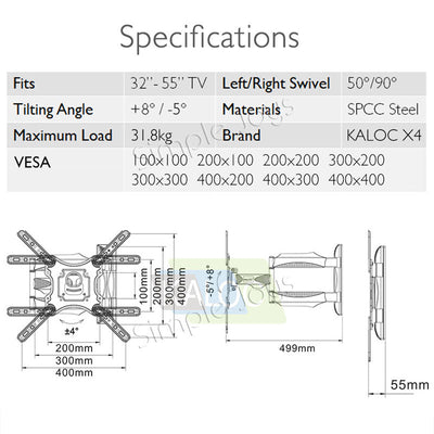 Full Motion Swivel TV Wall Mount Bracket For 32-55 Inch