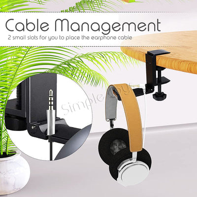 Under Desk Headphone Stand Hanger Headset Holder Clamp Earphone Hook With Built In Cable Organizer