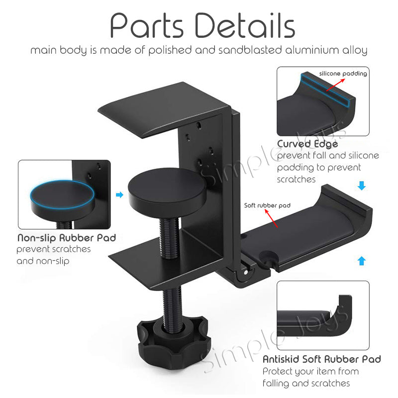 Under Desk Headphone Stand Hanger Headset Holder Clamp Earphone Hook With Built In Cable Organizer