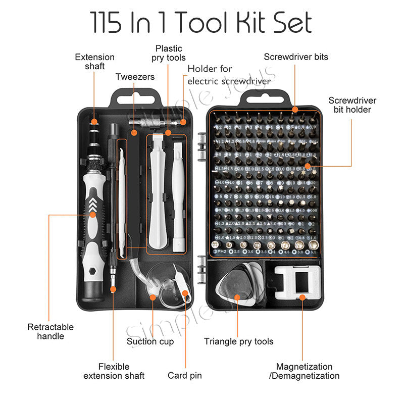 Sépreau de précision Définir 115 dans 1 Téléphone de téléphone portable Tite d'outils de bricolage pour l'ordinateur portable MacBook Glasses Réparation